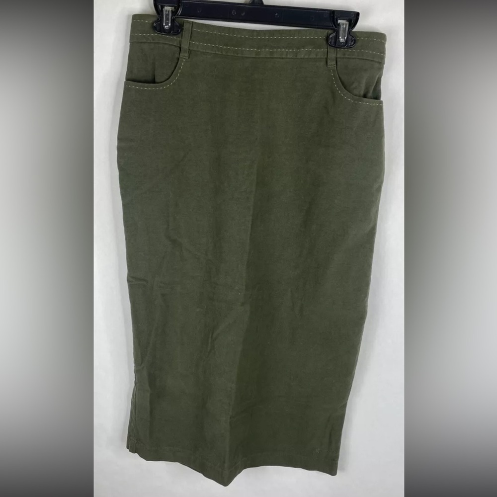 Boden Skirt Womens 12 Green A Line Midi Back Split Pockets 100% Cotton Knit.